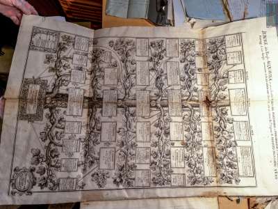 ...e l�albero genealogico della famiglia, contiene anche la trascrizione di alcuni dei documenti che andarono distrutti ad Atri nel 1799